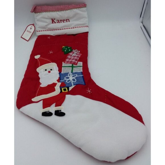 Pottery Barn Kids Karen Jumbo Stocking Santa Gifts Holiday Xmas Quilted 31.5 in - Picture 12 of 13
